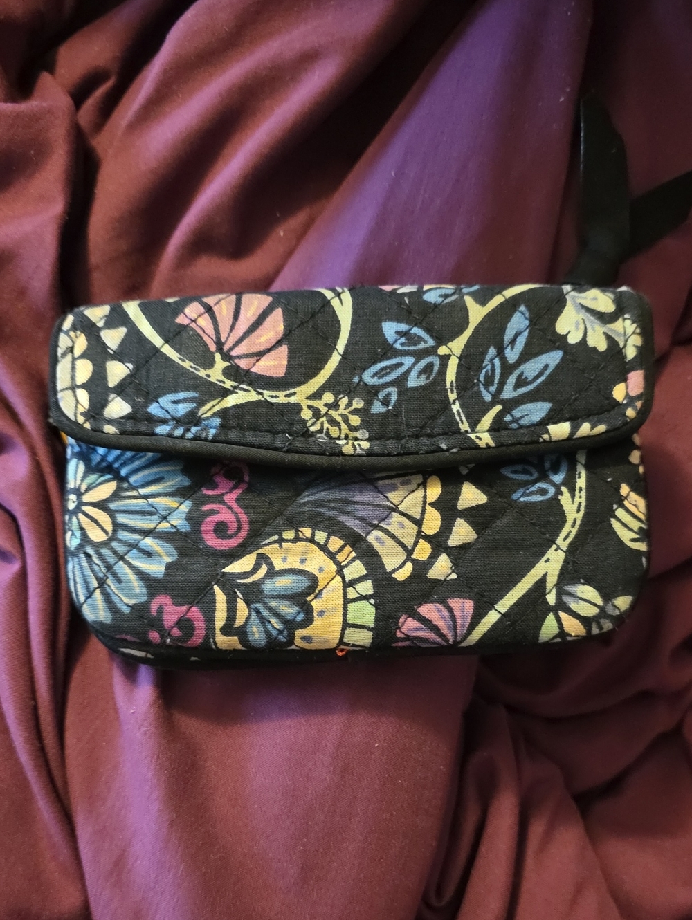 Vintage Vera Bradley Black Multi Floral Quilted Crossbody Bag